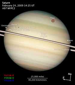 Таким увидел Сатурн космический телескоп Хаббл 24 февраля 2009