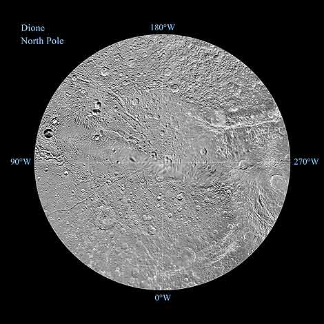 Полярная стереографическая карта Северного полушария Дионы 