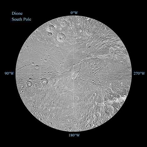 Полярная стереографическая карта Южного полушария Дионы