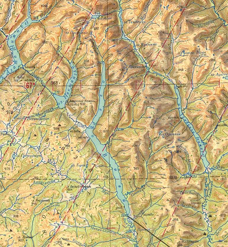 Топографическая карта района озер Агата (нижнее), Някшингда, Виви и Тембенчи
